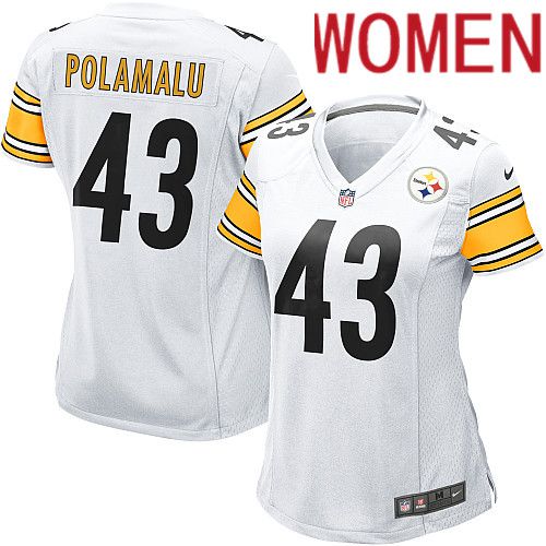 Women Pittsburgh Steelers #43 Troy Polamalu Nike White Game NFL Jersey->women nfl jersey->Women Jersey
